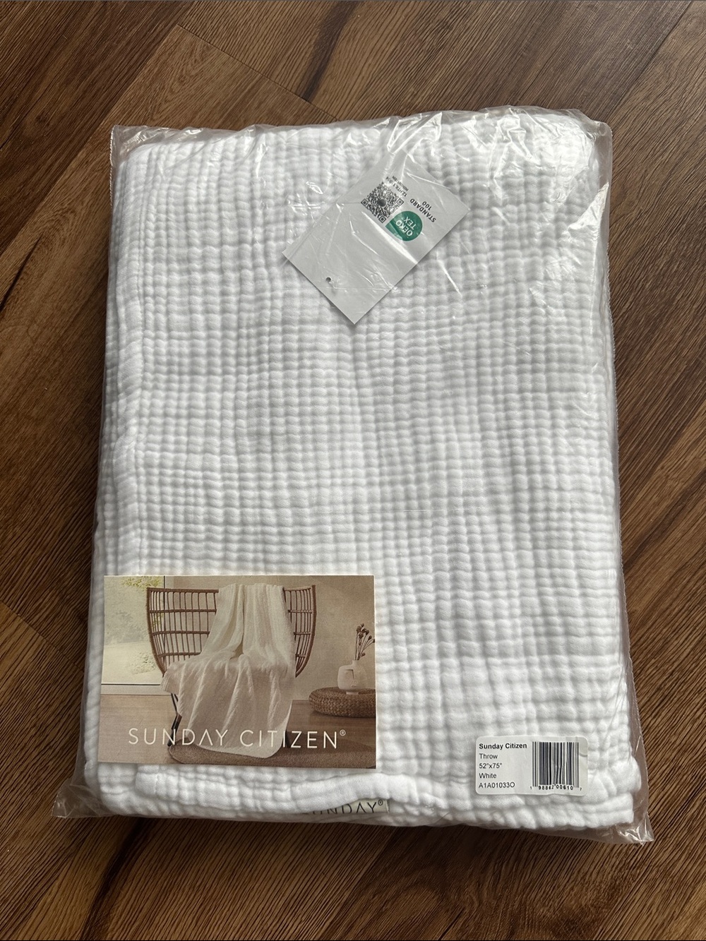 Sunday Citizen White Muslin Cotton Throw, 75" X 52"